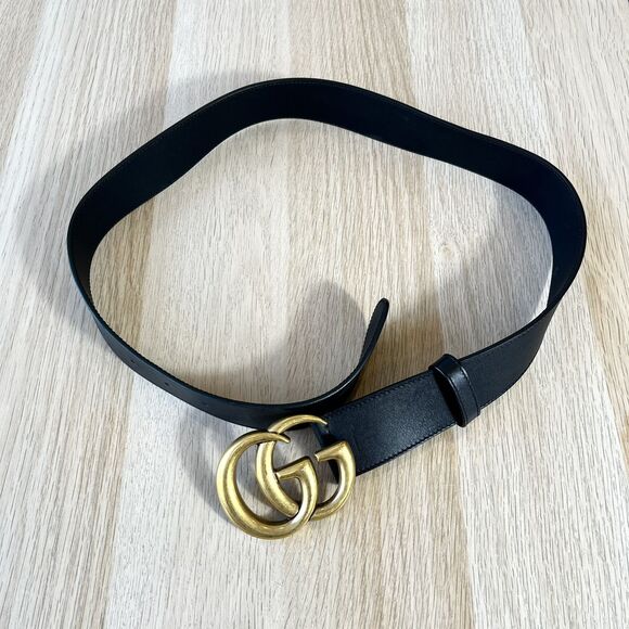 Authentic Gucci Marmont Belt Size 80/32 Black Leather Gold - Picture 6 of 7